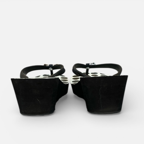 Coach Alessa Wedge Thong Sandal in Blk & Wht Polka-dot w/ Silver Bow Size 8 - Picture 5 of 12